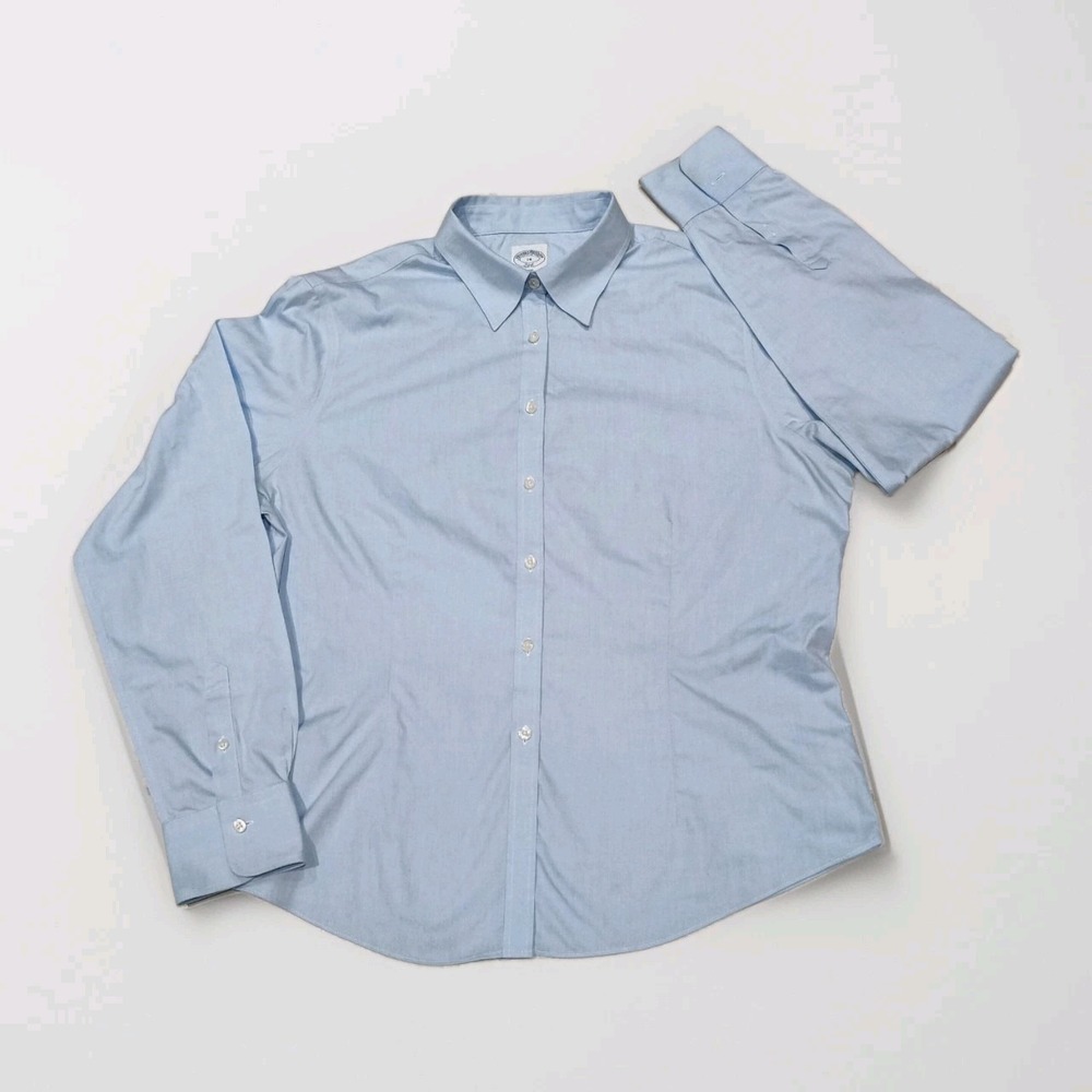Brooks Brothers Shirt Womens 14 L Blue Tailored Fit Non-Iron Stretch Long Sleeve